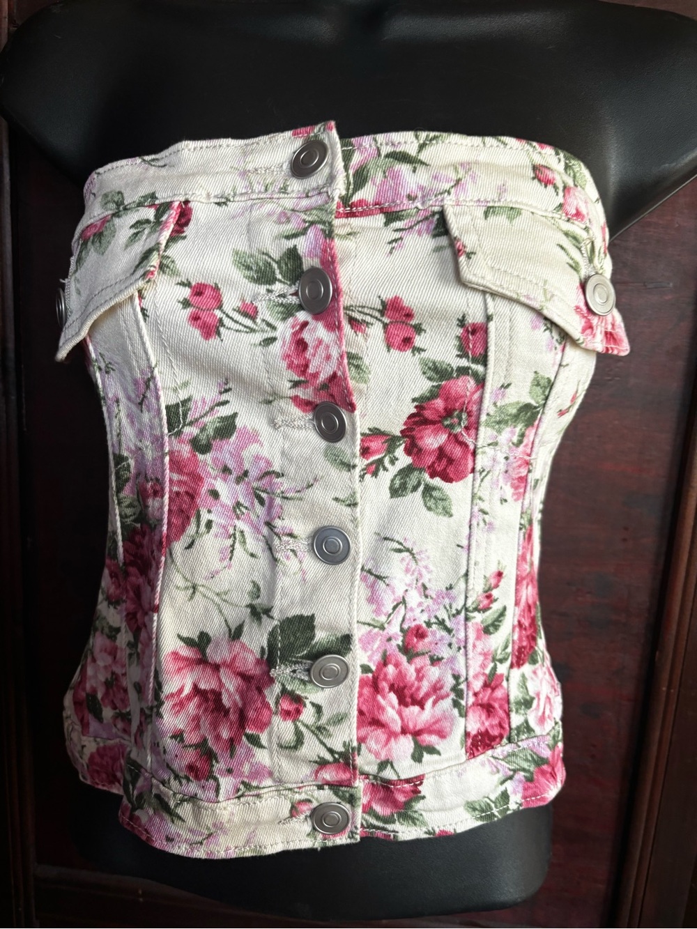 Rue21 Floral Strapless Denim Skort in Pink and Cream